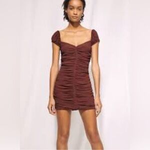 Aritzia Wilfred Veda Ruched Mini Dress Rustic Brown Size 10